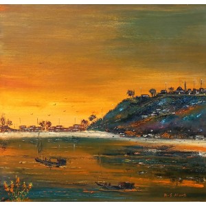 Hamid Alvi, 30 x 30 inch, Oil on Canvas, Seascape Painting, AC-HA-083 Hamid Alvi, 30 x 30 inch, Oil on Canvas, Seascape Painting, AC-HA-083